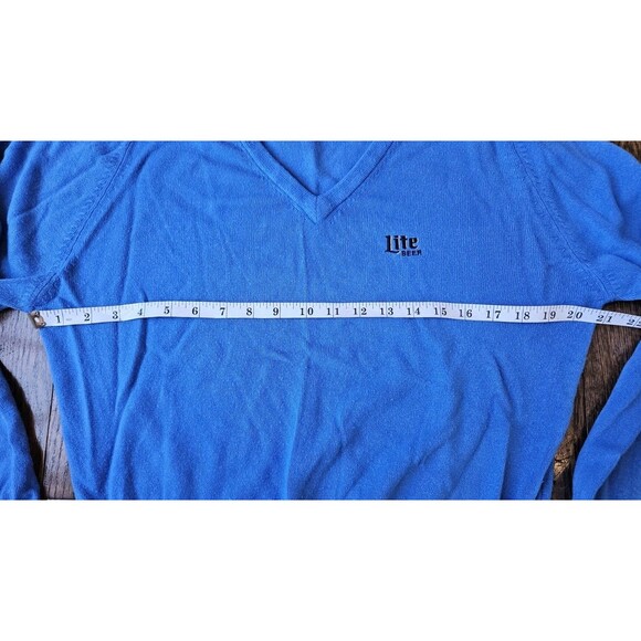 Vtg La Mode Lite Beer Logo V-Neck Sweater Blue Sz S Cashmerlon Miller Lite - Picture 6 of 9